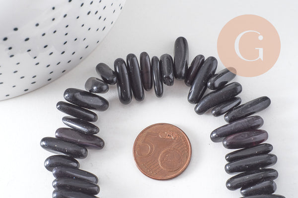 Perle ovale pierre noire, pierre précieuse, pierre naturelle, pierre roulée,13-22mm, x1 (G1477)