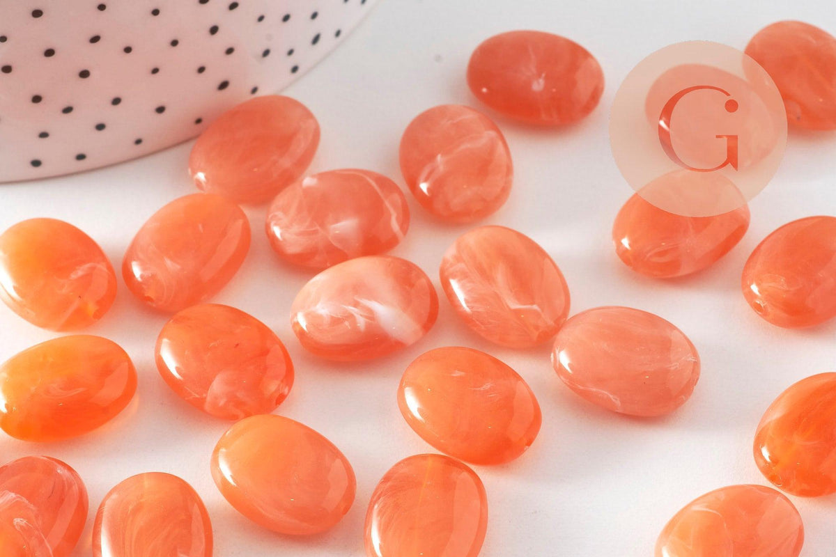 Perle ovale plate acrylique imitation pierre 19x15mm, x10 (G10489)