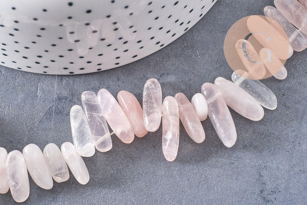 Perle ovale quartz rose naturel 13-22mm, x1 fil de 22cm (G1475)
