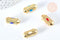 Perle ovale talisman message émail coloré laiton doré 18k 19mm, x1 (G6994)