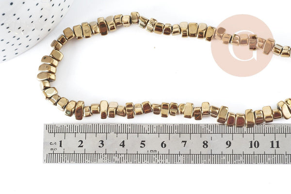 Perle pépite dorée hématite de synthèse 5~12mm, pierre, fil de 40cm, x1 (G8975)