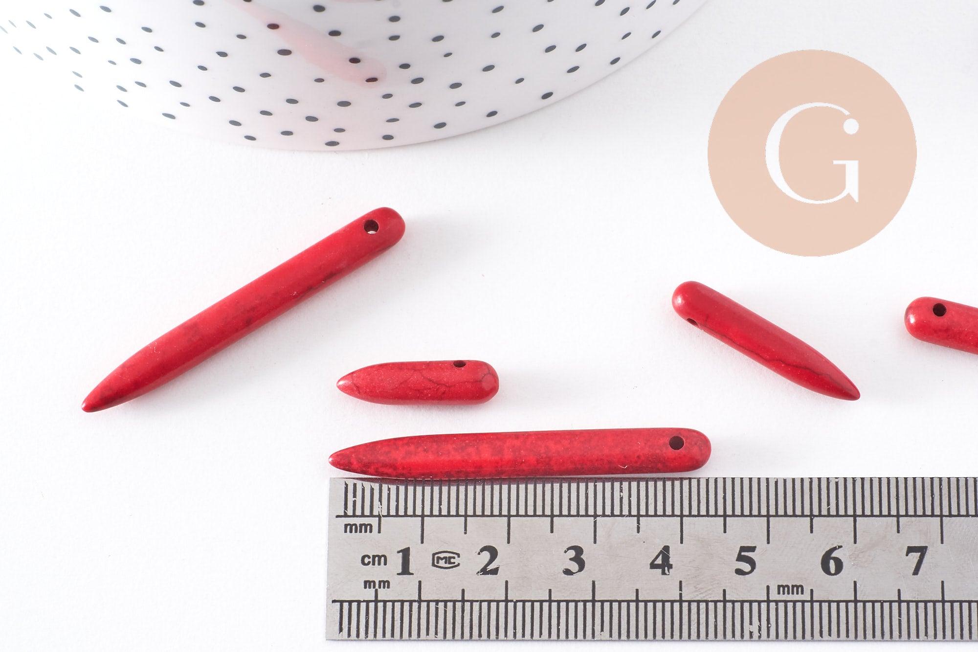 Perle pointe howlite naturelle rouge 18-43mm, fil de 38cm environ x1 (G10133)