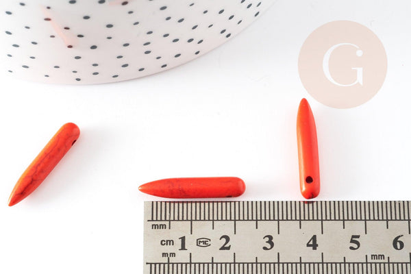 Perle pointe howlite orange, howlite naturelle,perle orange, perle pierre, fil de 90 x1 (G0566)