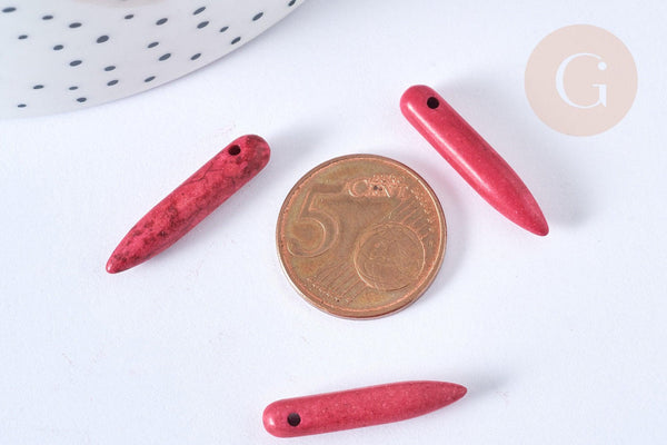 Perle pointe howlite rouge fuchsia 20-25mm,perle pierre naturelle ,x10 (G7428)