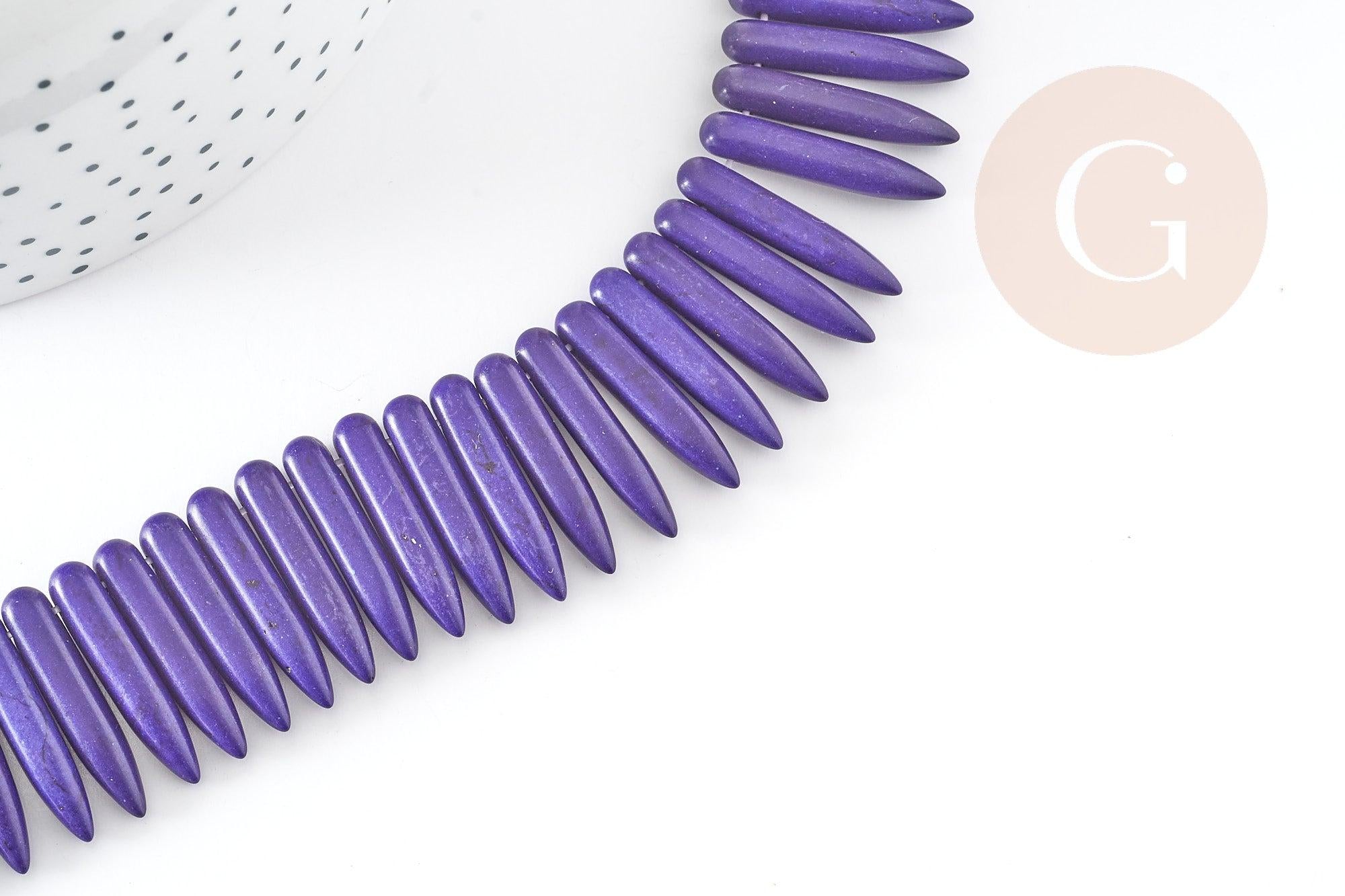 Perle pointe howlite violette, howlite naturelle, perle violette, perle pierre, x10 perles ou x1 fil de 80 (G1495)