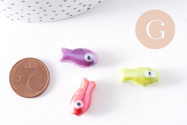 Perle poisson porcelaine multicolore 19.5mm, x5 (G10321)