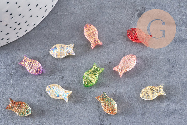 Perle poisson verre multicolore 15.5mm, x10 (G10822)