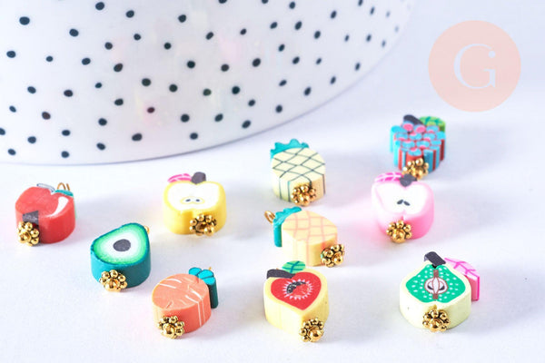 Perle polymère fruits multicolore 12x10mm, x50 G5029