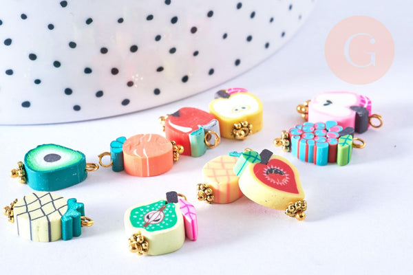 Perle polymère fruits multicolore 12x10mm, x50 G5029