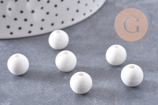 Perle porcelaine blanche, perle lisse céramique, fabrication bijoux, céramique blanche, 10mm, x10 G5383