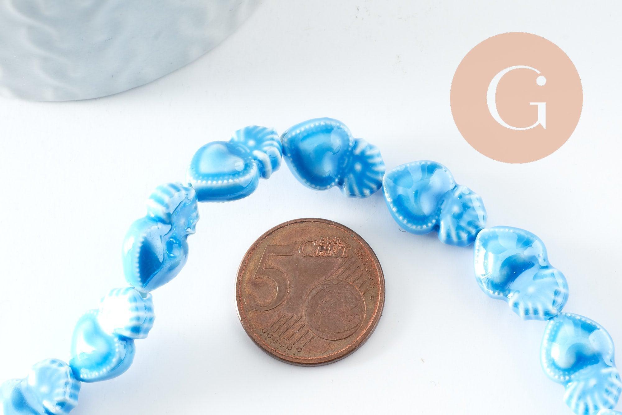 Perle porcelaine coeur bleu clair irisé 16mm, x24 (G9798)