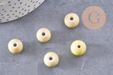Perle porcelaine jaune pâle, perle céramique, perle ronde, 1.5cm, x5 (G2300)