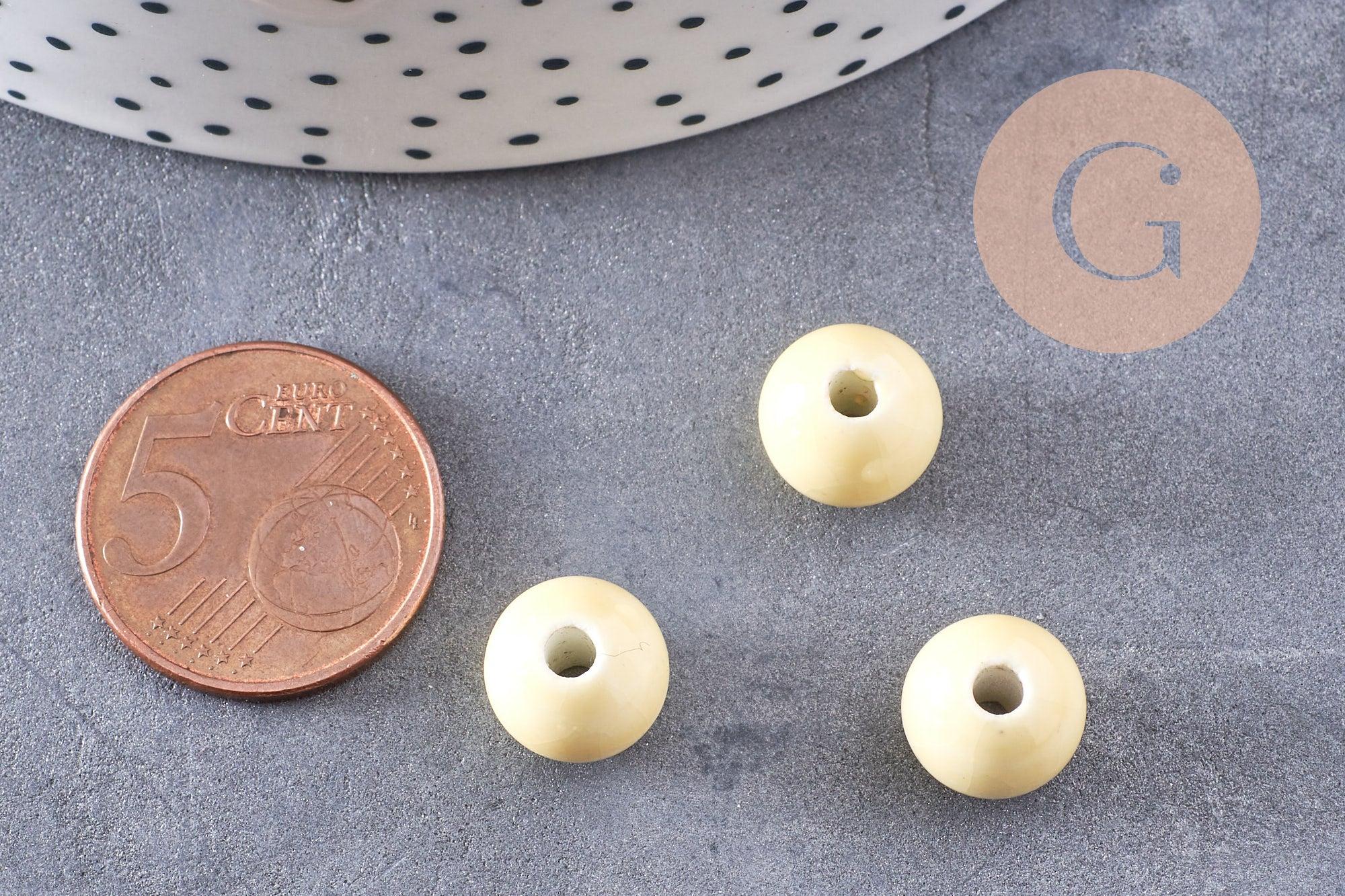 Perle porcelaine jaune pâle, perle ronde, création bijoux, 11m, x5 (G1370)
