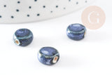 Perle porcelaine ronde bleu émaillé 10.5mm, perle céramique géométrique pour fabrication bijoux céramique, x5 (G9199)