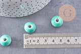 Perle porcelaine rondelle émail turquoise 12x7mm, création bijoux céramique, x10 (G7479)