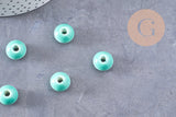 Perle porcelaine rondelle émail turquoise 12x7mm, création bijoux céramique, x10 (G7479)