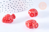 Perle porcelaine rouge pomme de pin,perle céramique, céramique blanche,19mm, x10 (G7876)