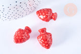 Perle porcelaine rouge pomme de pin,perle céramique, céramique blanche,19mm, x10 (G7876)