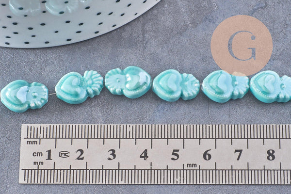 Perle porcelaine turquoise coeur irisé, perle céramique, céramique bleu, 16mm, x20 G3973