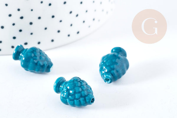 Perle porcelaine vert pomme de pin 19mm,perle céramique, fabrication bijoux, x10 G8456