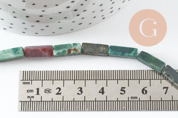 Perle rectangle agate indienne naturelle vert 13mm, x1 fil de 30cm (G9709)