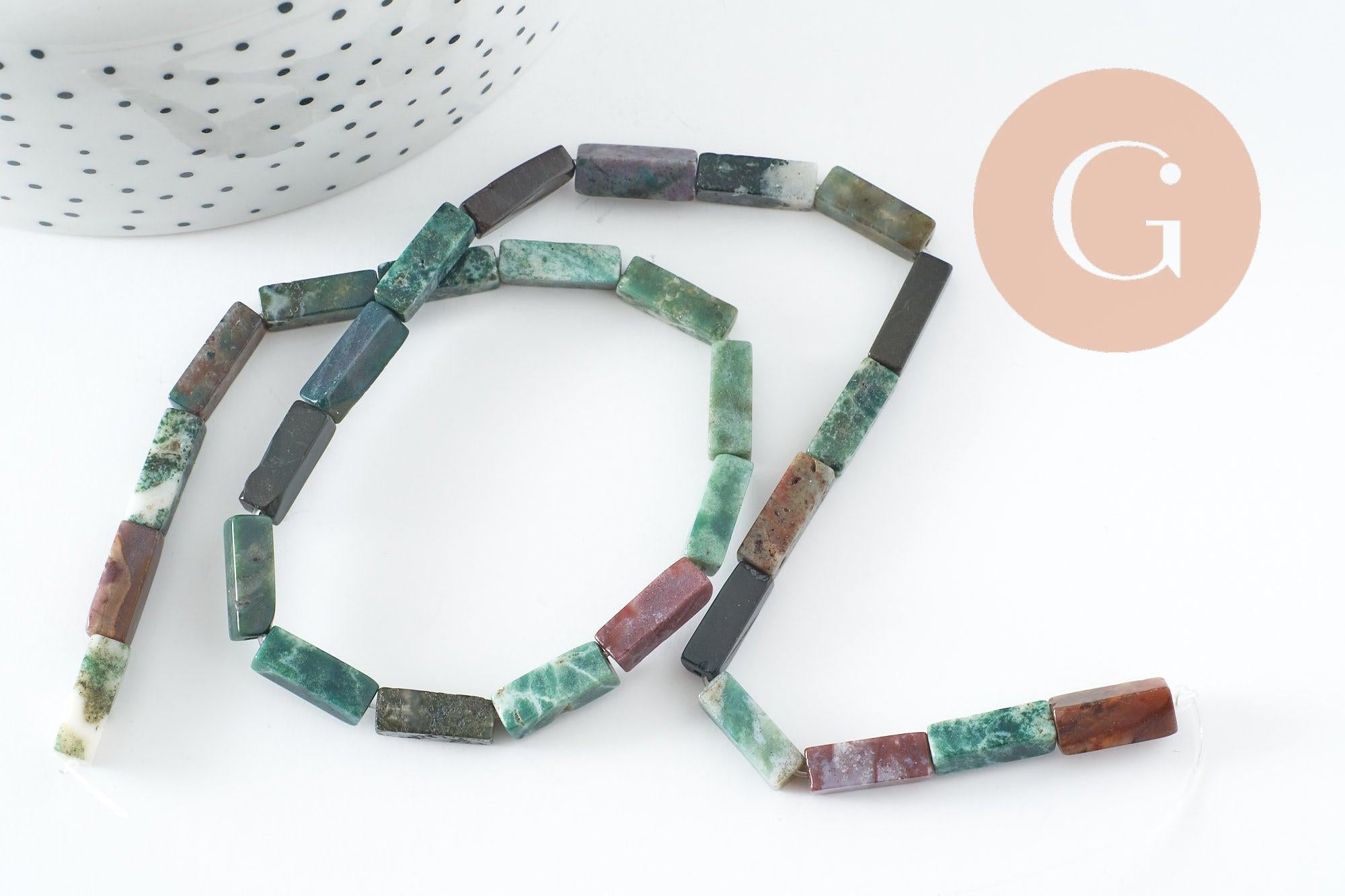 Perle rectangle agate indienne naturelle vert 13mm, x1 fil de 30cm (G9709)
