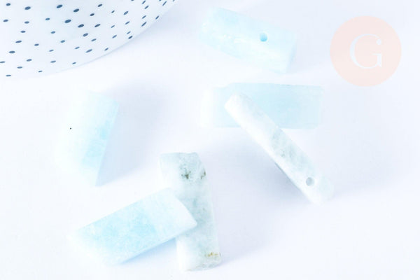 Perle rectangle aigue-marine 35-42 mm, pierre naturelle, x 2 (G6452)