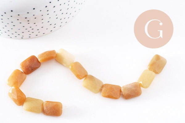 Perle rectangle jade jaune naturel, 16mm, x1 fil de 21cm (G2742)