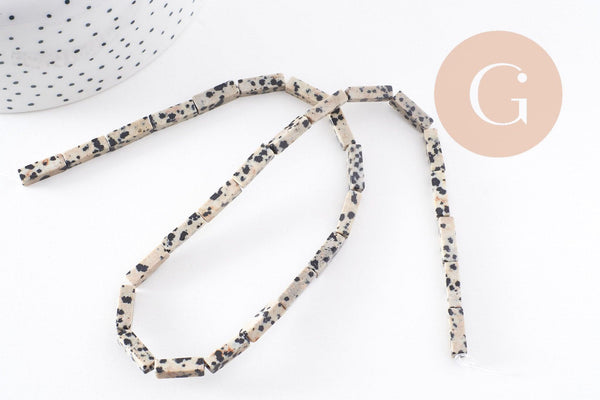 Perle rectangle jaspe dalmatien naturel 13.5mm, x1 fil de 39cm (G1925)