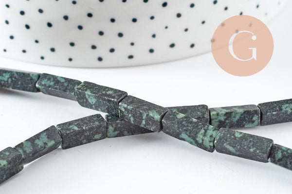 Perle rectangle jaspe noir et vert naturel, x1 fil de 40cm (G2353)