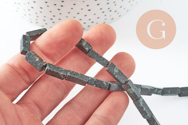 Perle rectangle jaspe noir et vert naturel, x1 fil de 40cm (G2353)