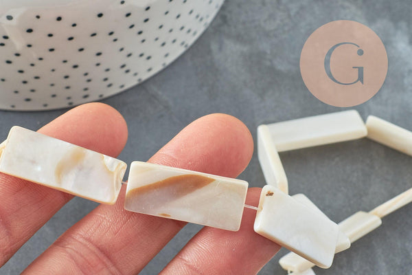 Perle rectangle nacre blanche naturelle 28mm,x1 fil de 25cm (G0652)