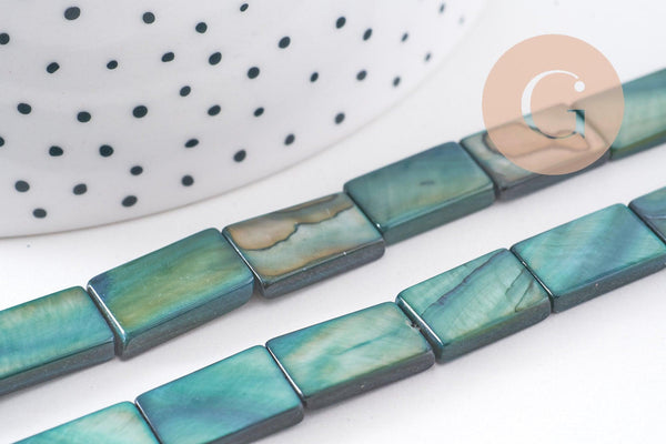 Perle rectangle nacre verte naturelle 15.5, cration bijoux nacre coquillage,le fil de 38cm, x1 (G1701)