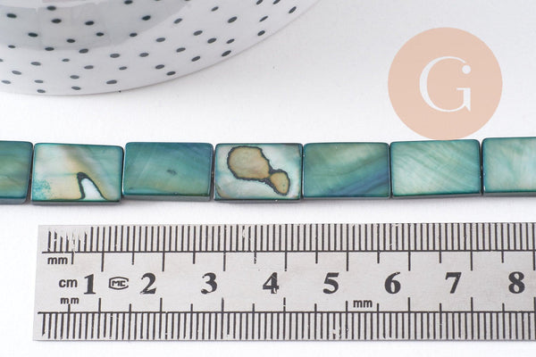 Perle rectangle nacre verte naturelle 15.5, cration bijoux nacre coquillage,le fil de 38cm, x1 (G1701)