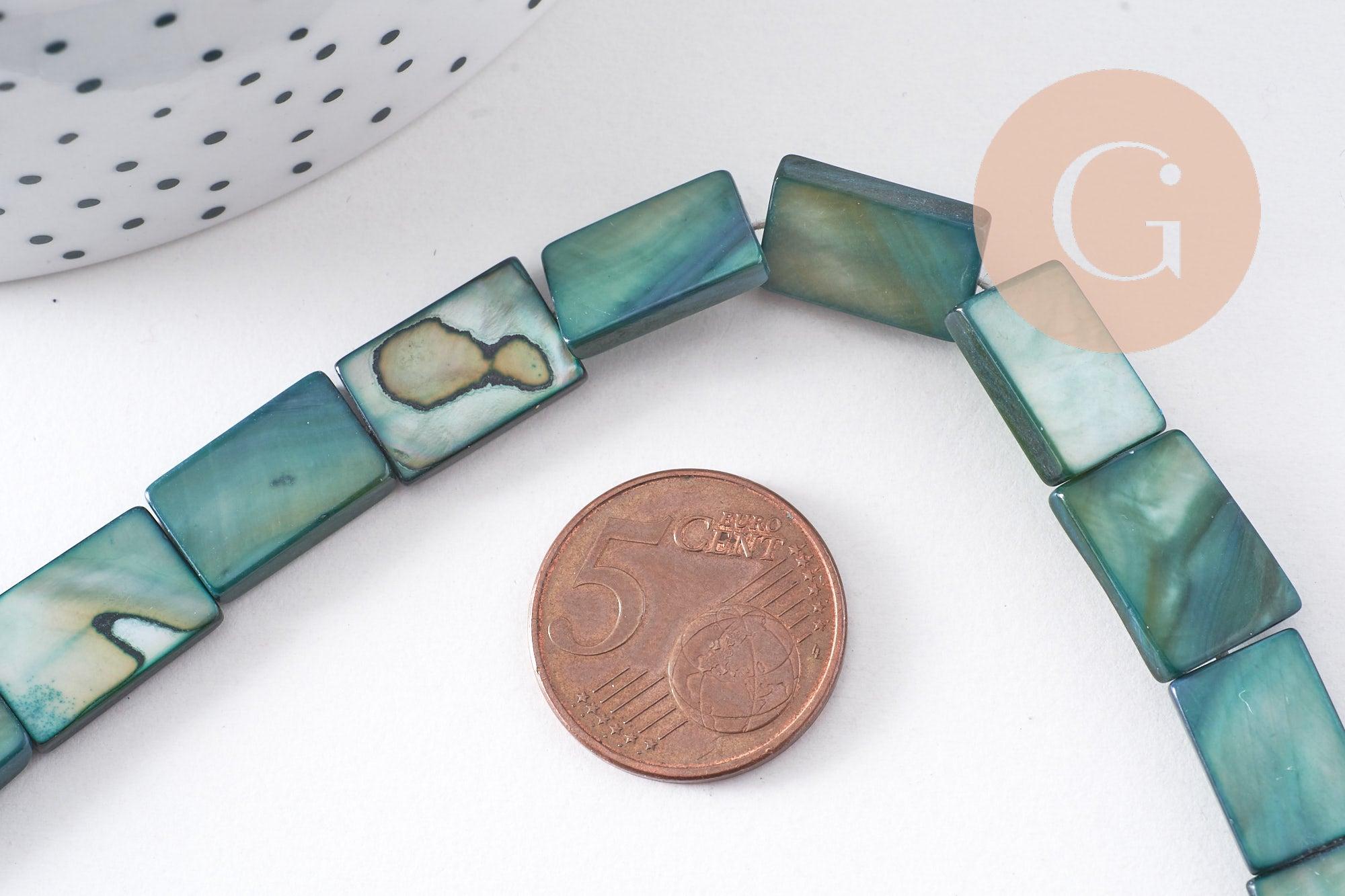 Perle rectangle nacre verte naturelle 15.5mm, x1 fil de 38cm (G1701)