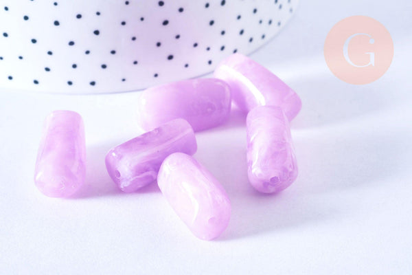 Perle rectangle tube imitation gemme plastique violet améthyste 25x11.5mm, perle plastique coloré, x 10 perles G6632