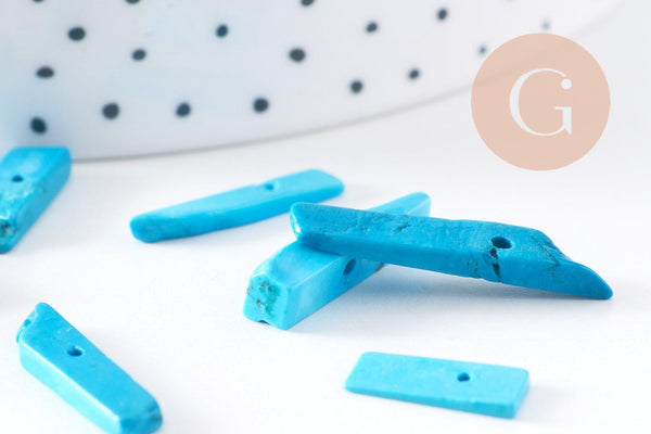 Perle rectangulaire howlite turquoise, howlite naturelle, perle turquoise, perle pierre, x10 (G2029)