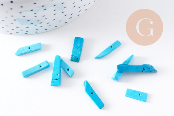 Perle rectangulaire howlite turquoise, howlite naturelle, perle turquoise, perle pierre, x10 (G2029)