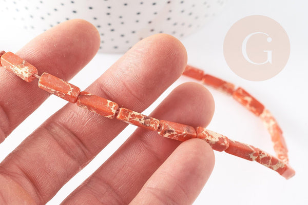 Perle rectangulaire regalite orange, pierre naturelle, perles jaspe, 12mm, fil de 40cm, x1 (G1108)