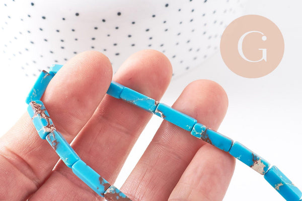 Perle regalite bleu turquoise rectangulaire,regalite,perles jaspe,perles pierre,12mm, fil de 29 perles environ , x1 (G1107)