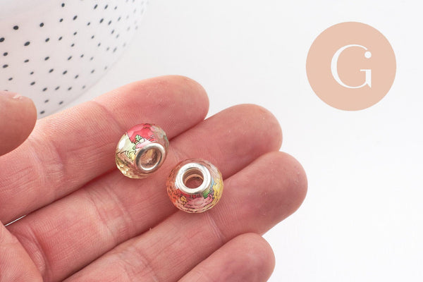 Perle résine rondelle facettée multicolore argent,des perles originales et transparentes pour création bijoux ,14mm, x1 (G4385)