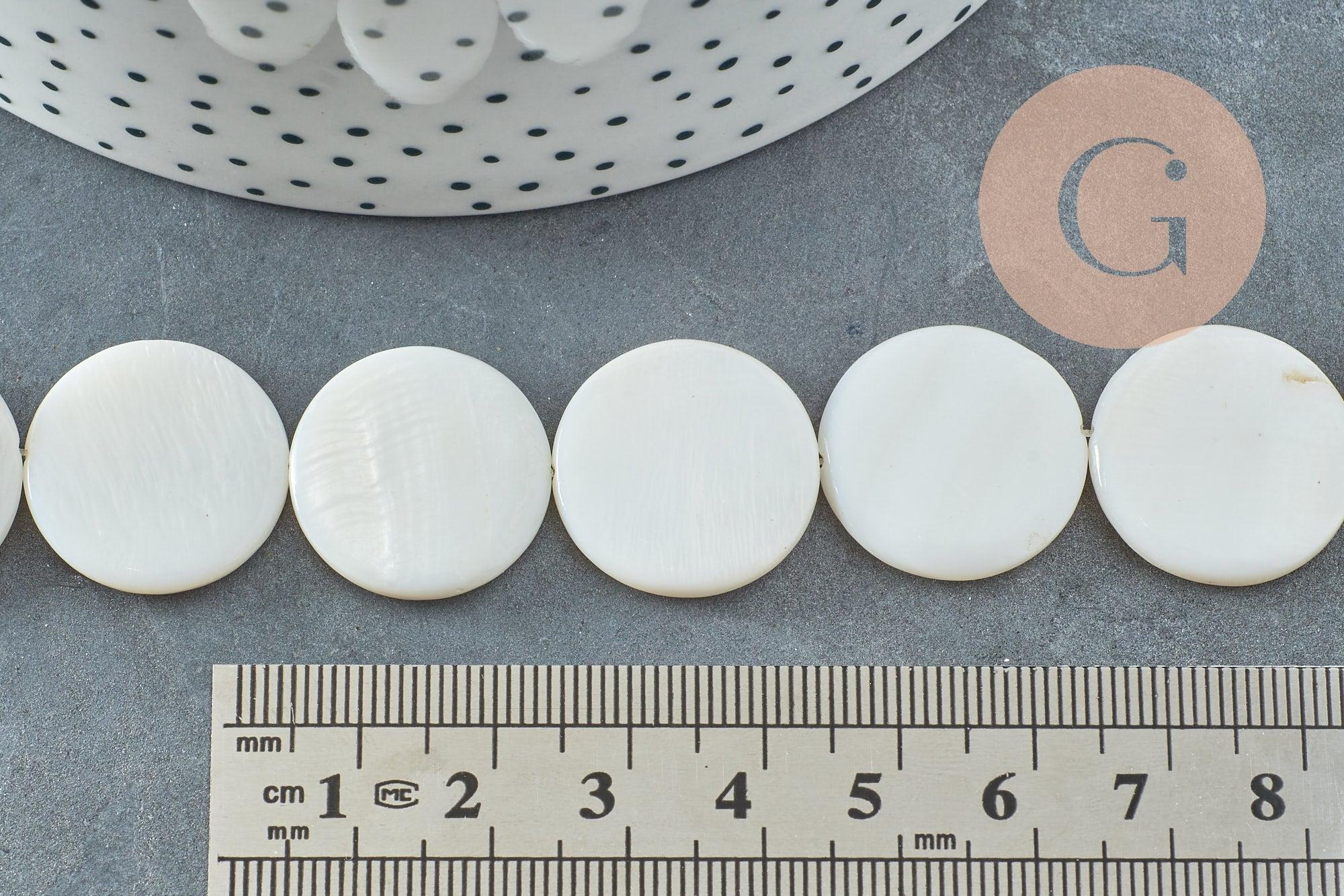 Perle rond nacre blanche naturelle 20mm, coquillage blanc, fil de 40cm, x1 (G5582)