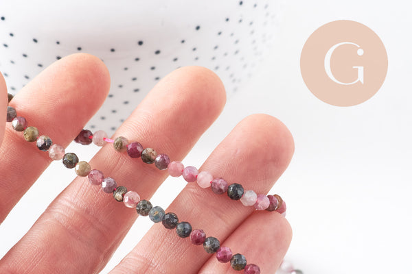 Perle rond tourmaline naturelle facettée multicolores 4mm, pierre naturelle, fil 38 cm, x1 (G2197)