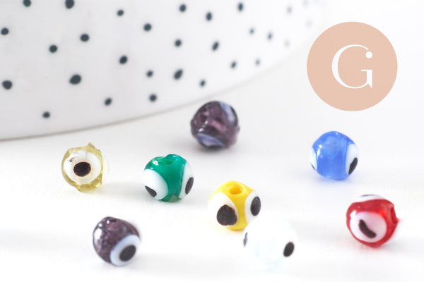 Perle ronde Mauvais Oeil multicolore 6mm, x10 (G5391)