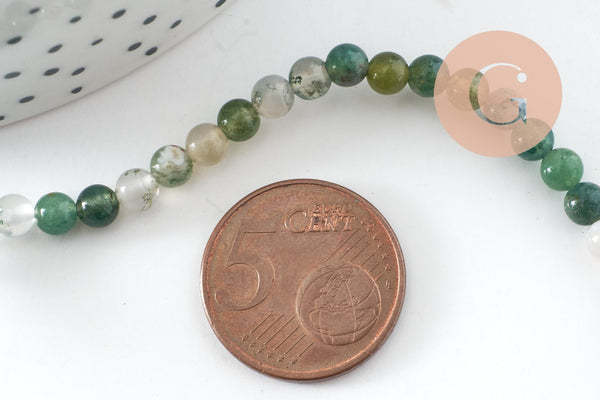 Perle ronde agate mousse, perle agate,pierre naturelle,agate naturelle,perle pierre,4mm,fil de 90 perles, x1 (G2587)