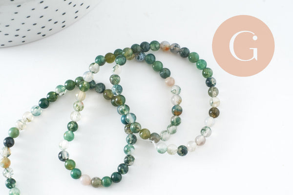 Perle ronde agate mousse, perle agate,pierre naturelle,agate naturelle,perle pierre,4mm,fil de 90 perles, x1 (G2587)