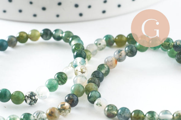 Perle ronde agate mousse, perle agate,pierre naturelle,agate naturelle,perle pierre,4mm,fil de 90 perles, x1 (G2587)