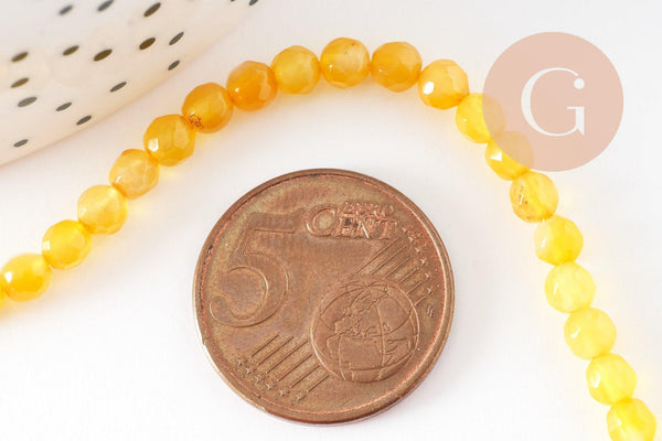 Perle ronde agate naturelle jaune citron 4mm, x1 fil de 37cm (G1198)