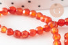 Perle ronde agate naturelle orange brique facettée 4mm, x1 fil de 90 perles(G2429)