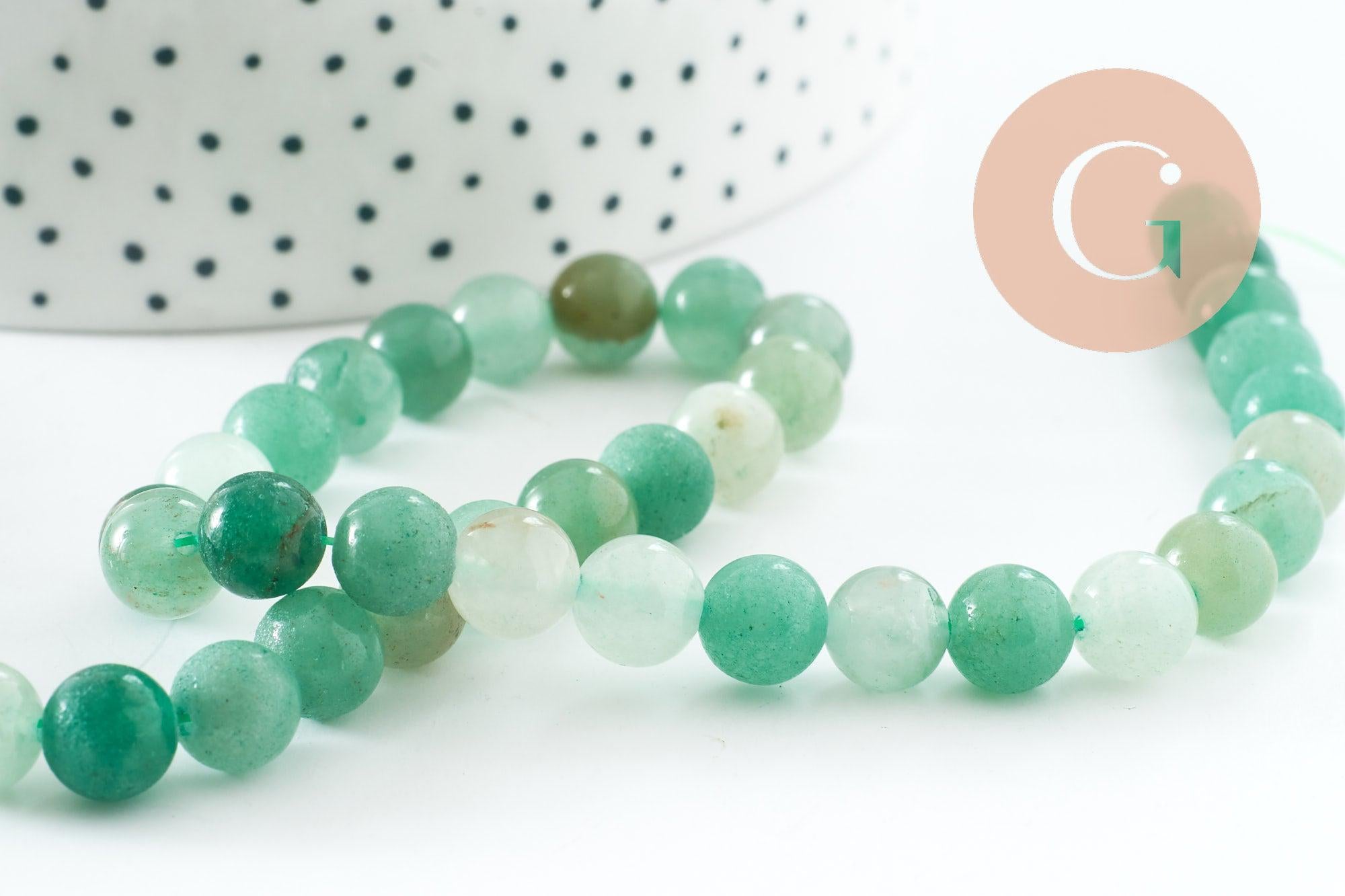 Perle ronde aventurine naturelle 8mm, x1 fil de 39.6cm (G1826)